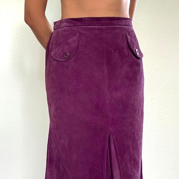 Early 2000s deep purple genuine suede midi skirt - Picture 4 of 7